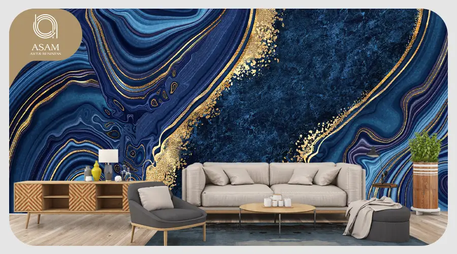 ترکیب طلایی و آبی در کاغذ دیواری